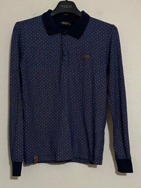 Corazzo Men's Navy Blue Long Sleeve Polo Shirt casual S soft cozy office event